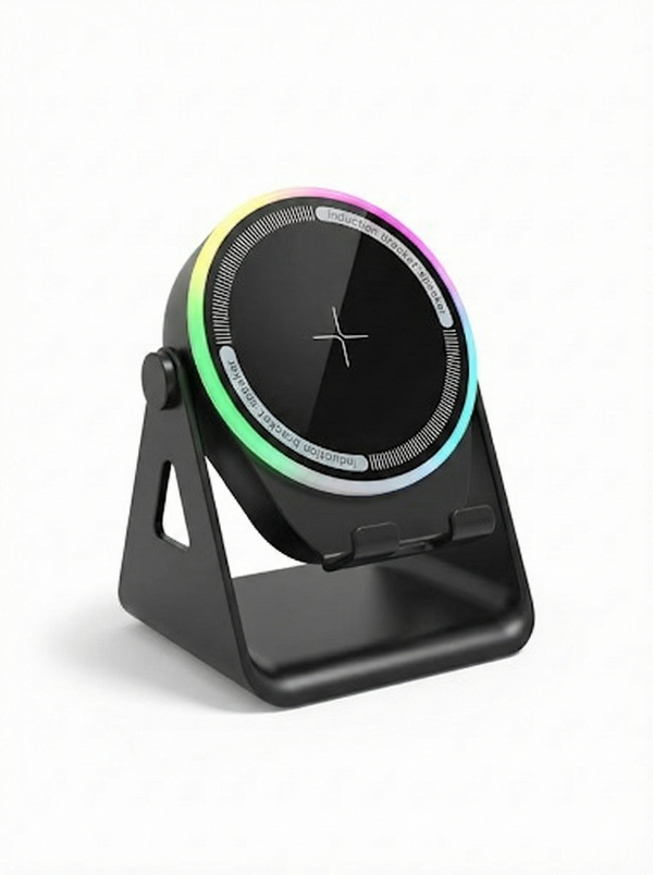 Support Téléphone Chargeur Sans Fil avec Enceinte Induction  LED - 3 en 1